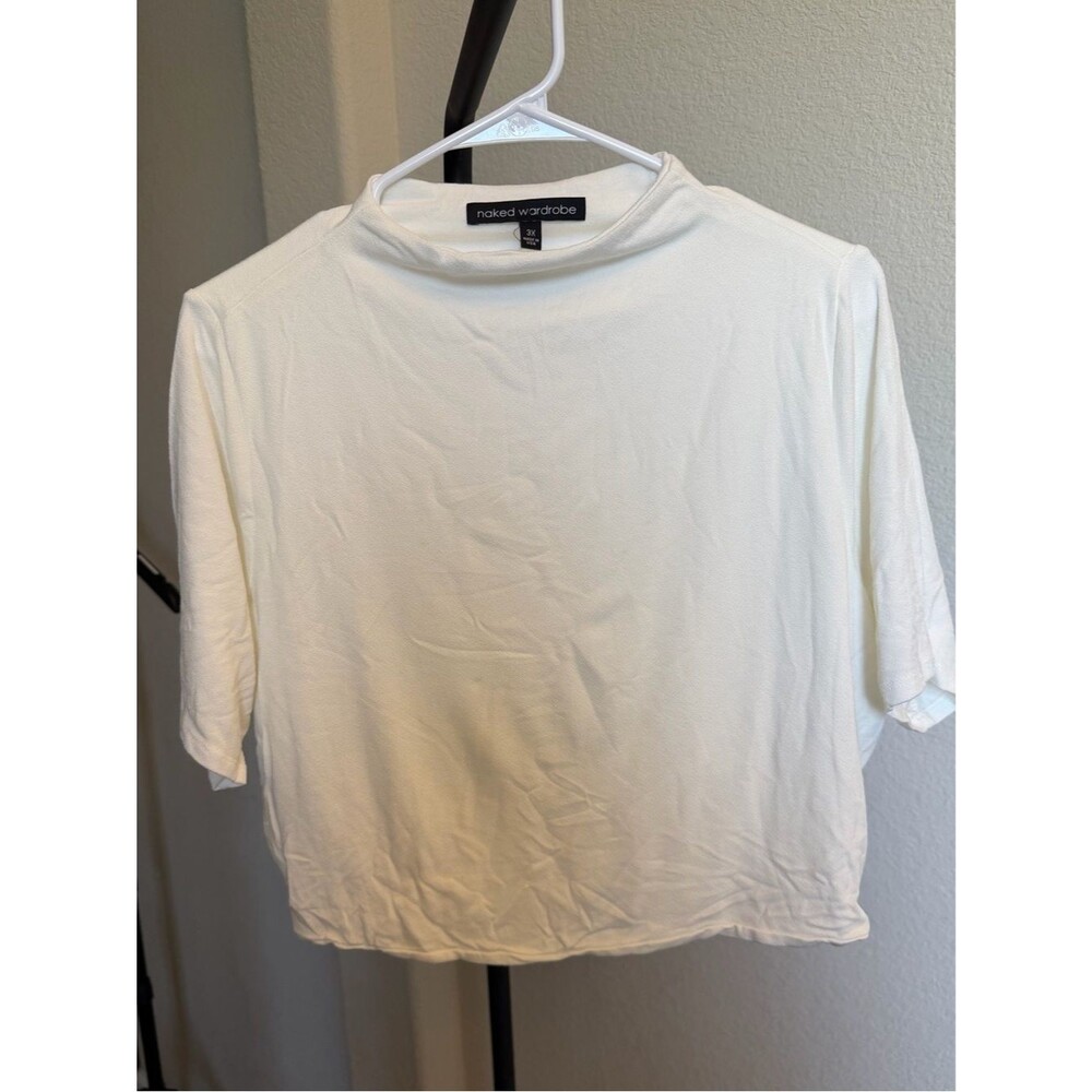 NWOT naked wardrobe White Cream Cropped Mock Neck Short Sleeve Top 3X